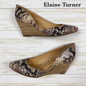 Elaine Turner snake print close pointed toe wedge